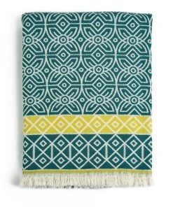 3rd Culture Webdecke Aus Baumwolle Petrol Gemustert 145x190cm Wohnaccessoires