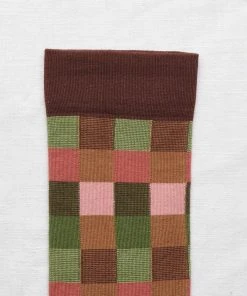 Bonne Maison Motivsocken - Kästchen Braun Pink Grün Multico