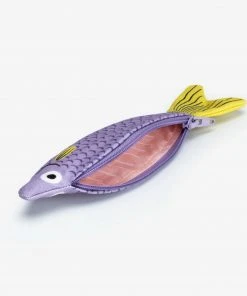 DonFisher Euis, Federmäppchen, Kulturbeutel Cardenal Lila Gelb | Fisch- Täschchen | Geldbörse