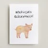 Farina Kuklinski Herzlichen Glückwunsch Mit Schwein | Grußkarte Glückwunsch Und Grußkarten