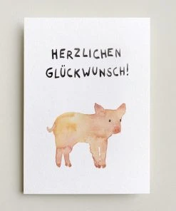 Farina Kuklinski Herzlichen Glückwunsch Mit Schwein | Grußkarte Glückwunsch Und Grußkarten