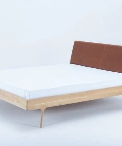Gazzda Möbel FAWN Bett Deep Frame - Eiche Mit Kopfteil Mit Lederbezug