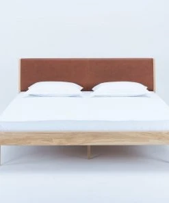 Gazzda Möbel FAWN Bett Deep Frame - Eiche Mit Kopfteil Mit Lederbezug