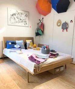 Gazzda Möbel FAWN Bett Deep Frame - Eiche Mit Kopfteil Mit Lederbezug