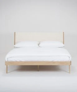 Gazzda FAWN Bett Schmaler Rahmen - Eiche Mit Kopfteil Aus Baumwollband- Geflecht Möbel