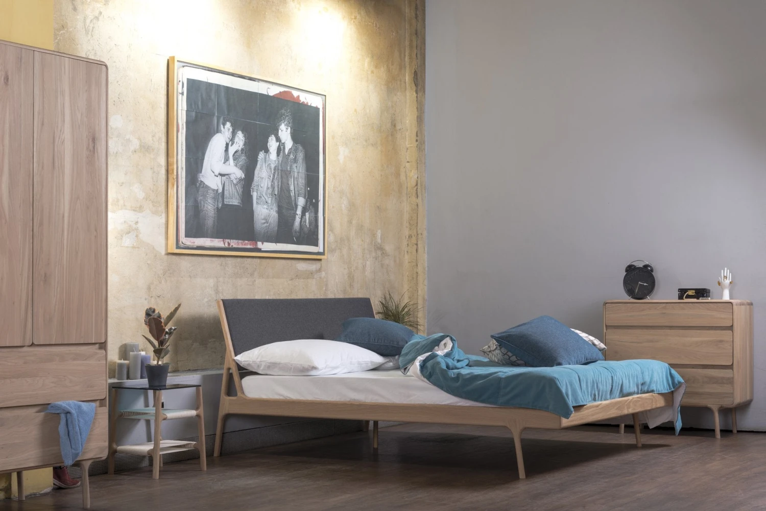 Gazzda FAWN Bett Schmaler Rahmen - Eiche Mit Kopfteil Aus Facet Felt Wolle Mit Polyamid Gazzda FAWN Bett Schmaler Rahmen - Eiche Mit Kopfteil Aus Facet Felt Wolle Mit Polyamid