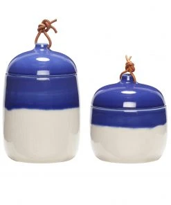 Hübsch Küche Dose Mit Deckel, Keramik, Blau Weiß