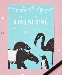 Katja Rub Einladungskarte Mit Flamingo Und Freunden Glückwunsch Und Grußkarten