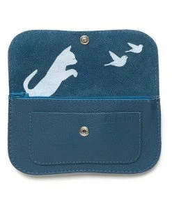 Keecie Geldbörsen Cat Chase Wallet - Blaue Ledergeldbörse Mit Siebdruck Katzen