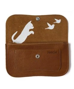 Keecie Geldbörsen Cat Chase Wallet - Cognac Ledergeldbörse Mit Siebdruck Katzen
