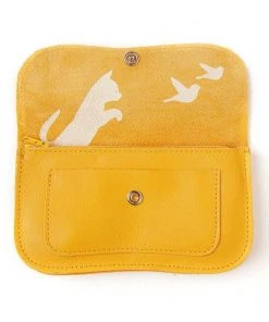 Keecie Geldbörsen Cat Chase Wallet - Gelbe Ledergeldbörse Mit Siebdruck Katzen