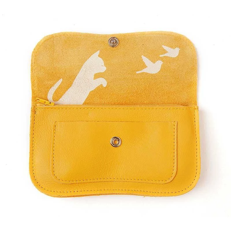 Keecie Geldbörsen Cat Chase Wallet - Gelbe Ledergeldbörse Mit Siebdruck Katzen 4 Keecie Geldbörsen Cat Chase Wallet - Gelbe Ledergeldbörse Mit Siebdruck Katzen