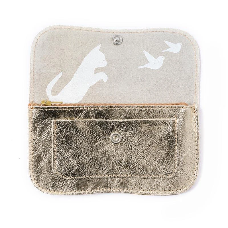 Keecie Geldbörsen Cat Chase Wallet - Gold Ledergeldbörse Mit Siebdruck Katzen Keecie Geldbörsen Cat Chase Wallet - Gold Ledergeldbörse Mit Siebdruck Katzen