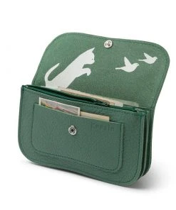 Keecie Geldbörsen Cat Chase Wallet - Grün - Ledergeldbörse Mit Siebdruck Katzen