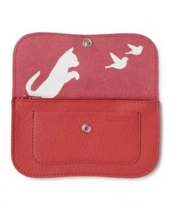 Keecie Geldbörsen Cat Chase Wallet - Korallenfarbene Ledergeldbörse Mit Siebdruck Katzen
