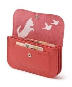 Keecie Geldbörsen Cat Chase Wallet - Korallenfarbene Ledergeldbörse Mit Siebdruck Katzen