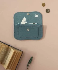 Keecie Cat Chase Wallet Small - Blaue Ledergeldbörse Mit Siebdruck Katzen Geldbörsen