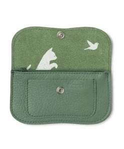 Keecie Cat Chase Wallet Small - Grüne Ledergeldbörse Mit Siebdruck Katzen Geldbörsen