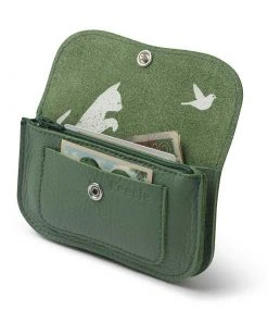 Keecie Cat Chase Wallet Small - Grüne Ledergeldbörse Mit Siebdruck Katzen Geldbörsen