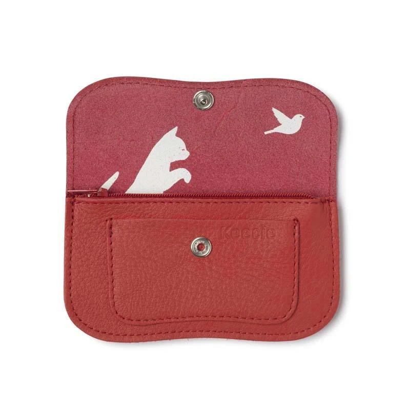 Keecie Geldbörsen Cat Chase Wallet Small - Rote Ledergeldbörse Mit Siebdruck Katzen Keecie Geldbörsen Cat Chase Wallet Small - Rote Ledergeldbörse Mit Siebdruck Katzen