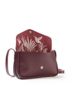 Keecie Taschen Kleine Ledertasche Aubergine Mit Siebdruck Auf Der Innenseite - Humming Along Bag