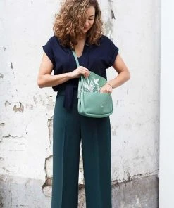 Keecie Taschen Kleine Ledertasche Forest Grün Mit Siebdruck Auf Der Innenseite - Humming Along Bag