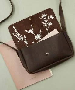Keecie Picking Flower - Mittelgroße Ledertasche Dunkelbraun