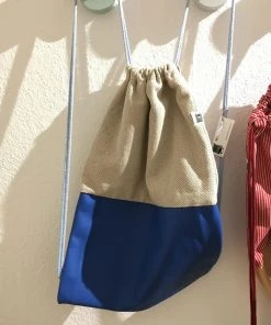 Krambeutel * Matchsack Leder / Baumwolle Blau Beige Taschen