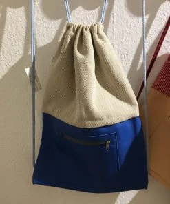 Krambeutel * Matchsack Leder / Baumwolle Blau Beige Taschen