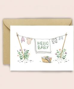 Luvter Paper Grußkarte Zur Geburt "Hello Baby" An Der Wäscheleine Glückwunsch Und Grußkarten