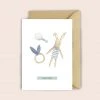 Luvter Paper Grußkarte Zur Geburt Hase, Rassel Und Greifring In Blau Glückwunsch Und Grußkarten