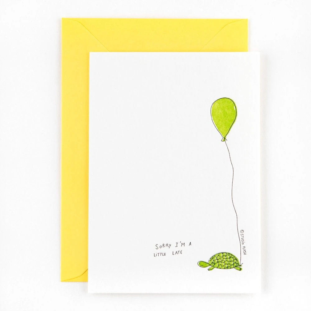 Studio Flash Letterpress Sorry I'm A Little Late - Grußkarte Mit Schildkröte Bei Verspätung Glückwunsch Und Grußkarten 3 Studio Flash Letterpress Sorry I'm A Little Late - Grußkarte Mit Schildkröte Bei Verspätung Glückwunsch Und Grußkarten
