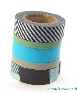 MT Washi Masking Tape Set Of 5 Tsugihagi-stripe Schwarz Türkis