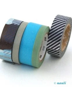 MT Washi Masking Tape Set Of 5 Tsugihagi-stripe Schwarz Türkis
