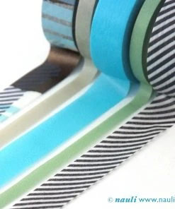 MT Washi Masking Tape Set Of 5 Tsugihagi-stripe Schwarz Türkis