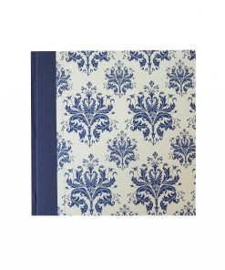 Nauli Gästebuch Quadratisch Mit Taubenblauem Damast- Muster Und Leinenbindung