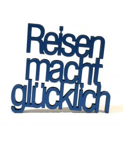 NoGallery Wanddekoration Reisen Macht Glücklich - Jeansblauer 3D Schriftzug Aus Holz