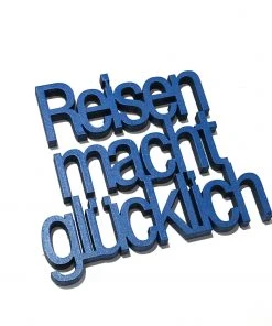 NoGallery Wanddekoration Reisen Macht Glücklich - Jeansblauer 3D Schriftzug Aus Holz
