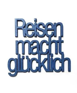 NoGallery Wanddekoration Reisen Macht Glücklich - Jeansblauer 3D Schriftzug Aus Holz