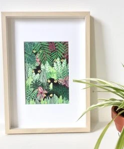 Pink Cloud Studio Katzen Im Dschungel - Gerahmter Druck Wanddekoration