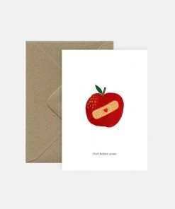 Pink Cloud Studio Gesundheit Wünschen - Grußkarte Mit Apfel Mit Pflaster