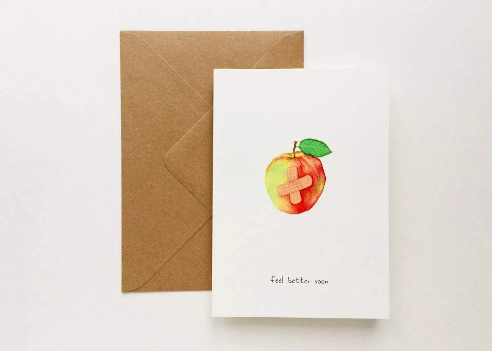 Pink Cloud Studio Glückwunsch Und Grußkarten Grußkarte - Gute Besserung Apfel Pink Cloud Studio Glückwunsch Und Grußkarten Grußkarte - Gute Besserung Apfel
