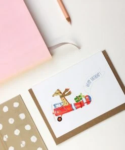 Pink Cloud Studio Grußkarte Zum Geburtstag Giraffe Im Flugzeug - Geburtstagskarte Glückwunsch Und Grußkarten