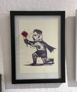 Sri Maryanto Kniefall - Linoldruck Im Rahmen Wanddekoration