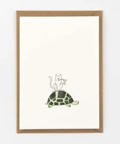Studio Flash Letterpress Glückwunsch Und Grußkarten Katze Auf Schildkröte Trinkt Cocktail - Grußkarte