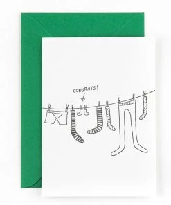 Studio Flash Letterpress Glückwunsch Und Grußkarten Kleine Socken An Der Wäscheleine - Grußkarte Zur Geburt