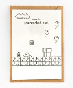 Studio Flash Letterpress Glückwunsch Und Grußkarten "You Reached Level ..." Geburtstagskarte Mit Computerspiel-Flair Der 80er Jahre
