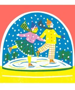 The Printed Peanut Weihnachtskarte Schneekugel Mit Eislaufendem Paar